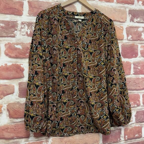 Appleseed’s Top Women's XL Petite Multicolor Boho Paisley Casual Career Shirt - Picture 2 of 8